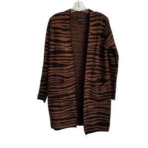 Fortune + IVY Brown and Black Zebra Print Pocketed Cardigan NWOT Small